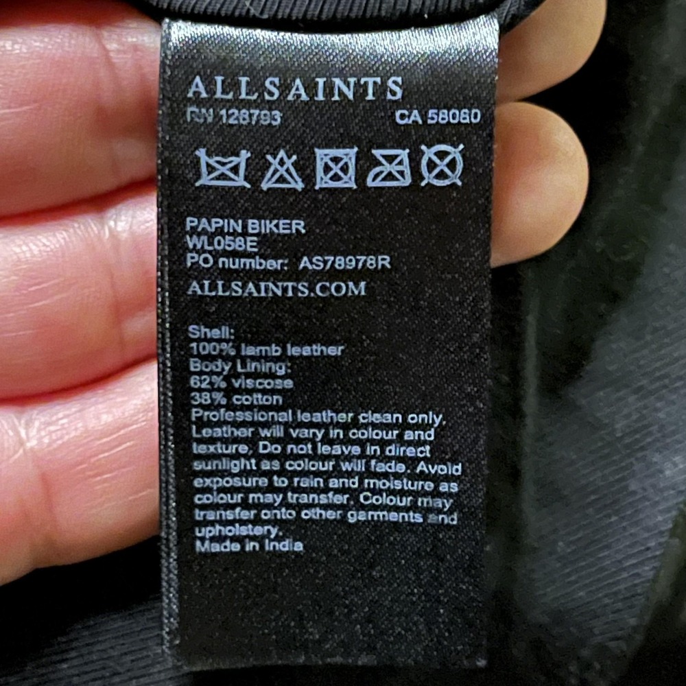 AllSaints Papin Biker Jacket Womens 0 Black Lamb Leather Moto Quilted Asym Zip - Picture 11 of 11